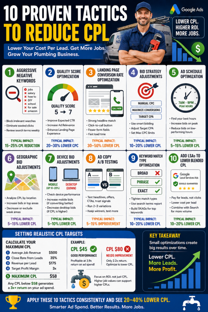 How to Lower Cost Per Lead for Plumbing Google Ads (10 Proven Tactics)